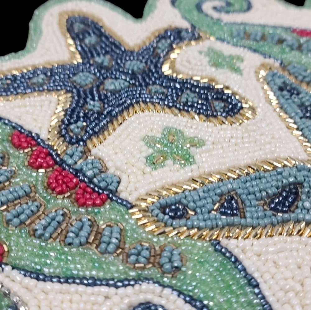Beaded Seahorse Starfish Seashell Coral Tablerunner Decor Coastal Ocean Beach